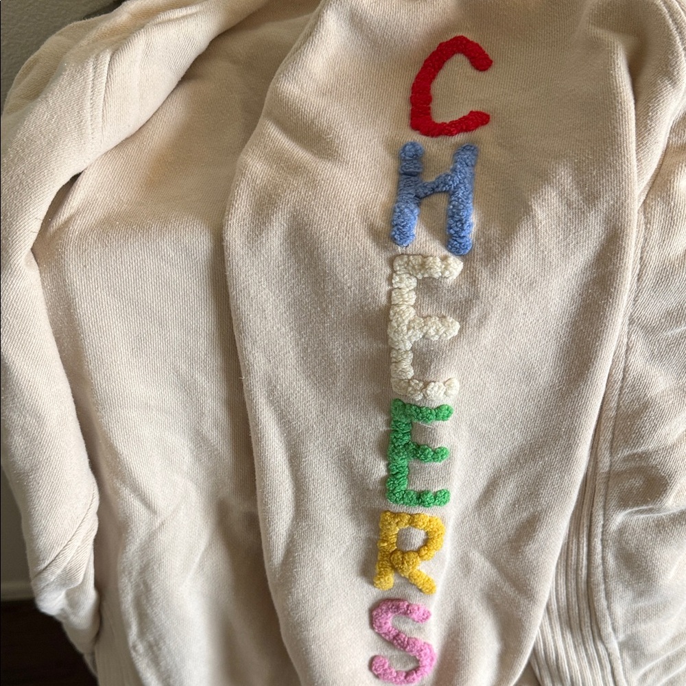 Aerie Cream Hoodie with Colorful 'CHEERS' Embroidery